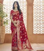 Maroon Designer Weaving Soft Faux Banarasi Silk Saree With Designer Blouse