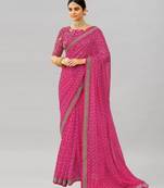 Pink Georgette Bandhej Printed Sari,Saree With Unstitched Blouse Piece