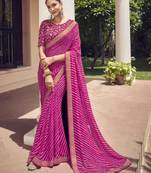 Pink Georgette Lehariya Printed Sari,Saree With Unstitched Blouse Piece
