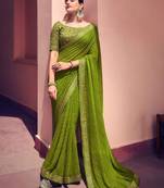 Mehendi Georgette Lehariya Printed Saree With Unstitched Blouse