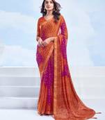 Orange Chiffon Bandhej Printed Sari,Saree With Unstitched Blouse Piece