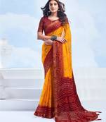 Yellow Chiffon Bandhej Printed Sari,Saree With Unstitched Blouse Piece