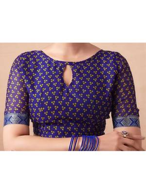 Blue Chiffon Bandhej Printed Sari,Saree With Unstitched Blouse Piece 2