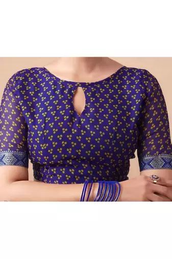 Blue Chiffon Bandhej Printed Sari,Saree With Unstitched Blouse Piece
