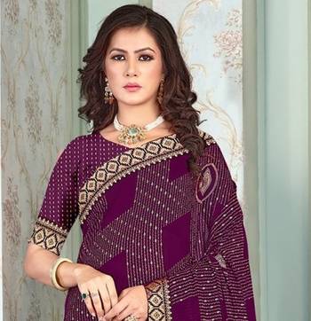 Wine Georgette Golden Print Printed Sari,Saree With Unstitched Blouse Piece 2