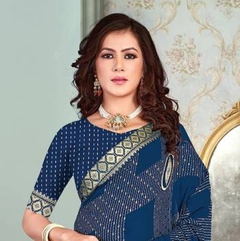 Blue Georgette Golden Print Printed Sari,Saree With Unstitched Blouse Piece 2