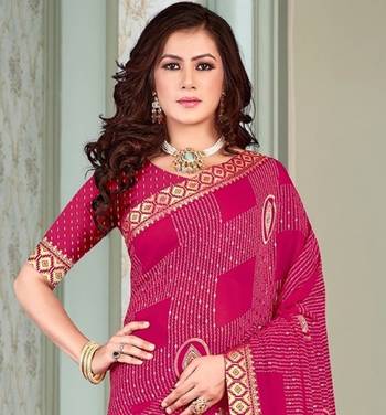 Pink Georgette Golden Print Printed Sari,Saree With Unstitched Blouse Piece 2
