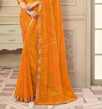 Yellow Chiffon Bandhej Printed Sari,Saree With Unstitched Blouse Piece 3