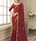 Maroon Chiffon Bandhej Printed Sari,Saree With Unstitched Blouse Piece