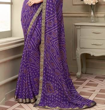 Purple Chiffon Bandhej Printed Sari,Saree With Unstitched Blouse Piece 3