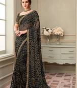 Black Chiffon Bandhej Printed Sari,Saree With Unstitched Blouse Piece