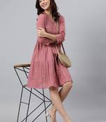 Trendmalls Peach Solid Cotton Casual  Western Dress for Women