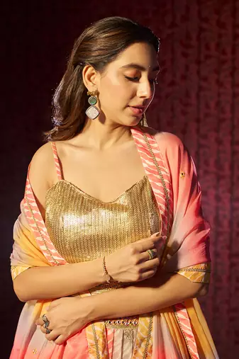 Multicolor Ombre Organza Festive Lehenga Choli