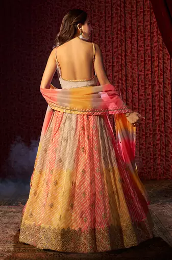 Multicolor Ombre Organza Festive Lehenga Choli