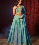 Blue Embroidered Organza Traditional Lehenga