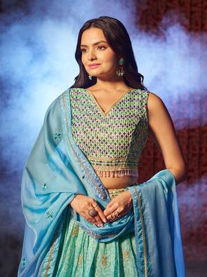 Blue Embroidered Organza Traditional Lehenga 3