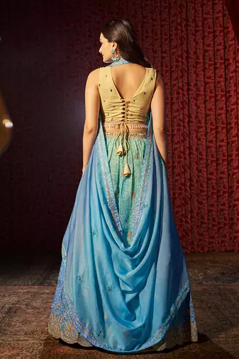 Blue Embroidered Organza Traditional Lehenga