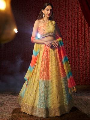 Yellow One-Shoulder Festive Lehenga 1