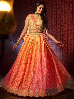 Orange Embroidered Lehenga Choli Set Festivals 1