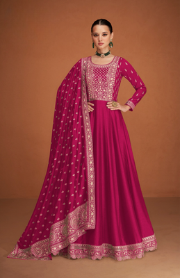 Pink designer embroidered heavy premium silk anarkali suit 1