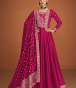 Pink designer embroidered heavy premium silk semi stitched anarkali suit