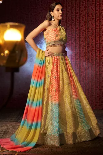 Yellow One-Shoulder Festive Lehenga