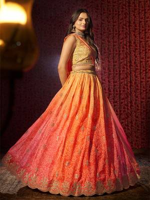 Orange Embroidered Lehenga Choli Set Festivals 2