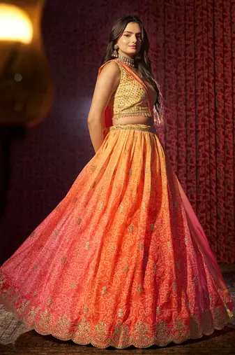 Orange Embroidered Lehenga Choli Set Festivals