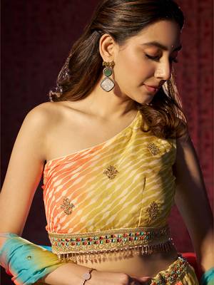 Yellow One-Shoulder Festive Lehenga 3