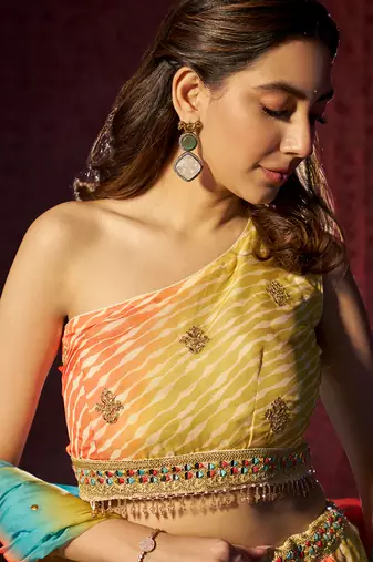 Yellow One-Shoulder Festive Lehenga