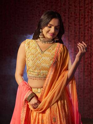 Orange Embroidered Lehenga Choli Set Festivals 3