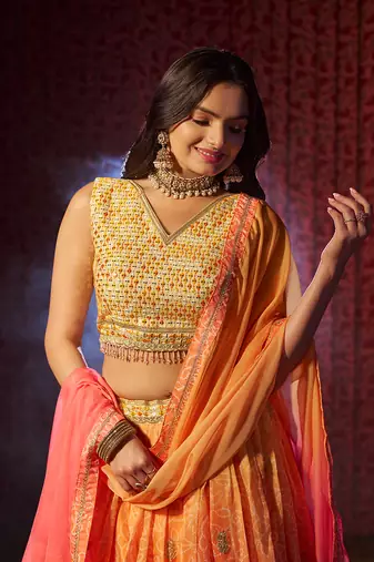 Orange Embroidered Lehenga Choli Set Festivals