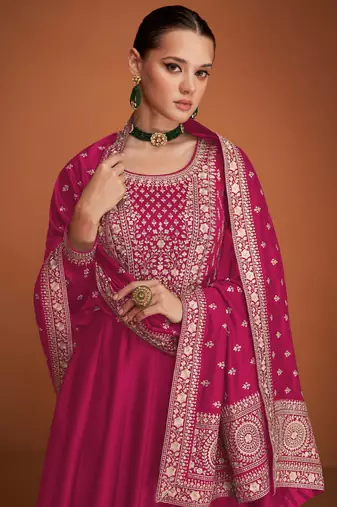 Pink designer embroidered heavy premium silk anarkali suit