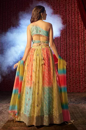 Yellow One-Shoulder Festive Lehenga