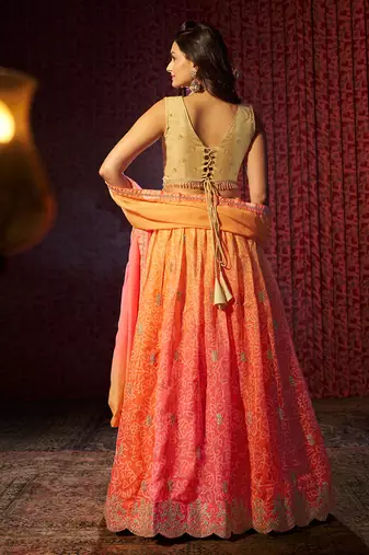 Orange Embroidered Lehenga Choli Set Festivals