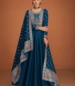 Navy blue designer embroidered heavy premium silk semi stitched anarkali suit