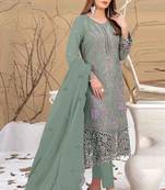 Light green embroidered faux georgette semi stitched salwar suit