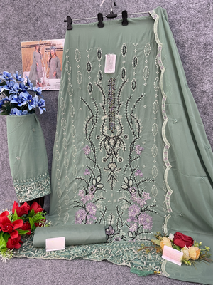 Light green embroidered faux georgette semi stitched salwar suit 3