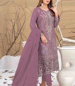 Dark peach embroidered faux georgette semi stitched salwar suit