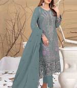 Light green embroidered faux georgette semi stitched salwar suit