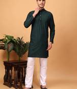Hangup men kurtaset partywear green rayon viscose embroidered kurtaset