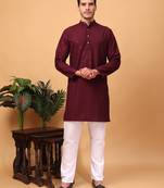 Hangup men kurtaset partywear maroon  rayon viscose embroidered kurtaset
