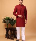 Hangup men kurtaset partywear red  rayon viscose embroidered kurtaset