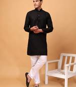 Hangup men kurtaset partywear black  rayon viscose embroidered kurtaset