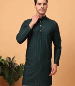 Hangup men kurta partywear green rayon viscose embroidered kurta