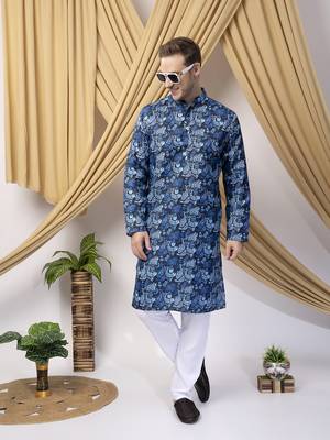 Hangup men casual  printed cotton kurta-pajama 1