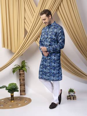 Hangup men casual  printed cotton kurta-pajama 2