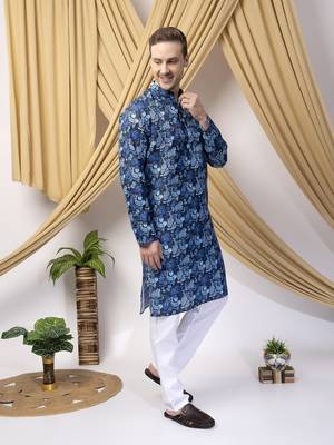 Hangup men casual  printed cotton kurta-pajama 3