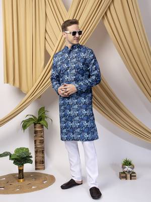 Hangup men casual  printed cotton kurta-pajama 4