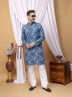Hangup men casual  printed cotton kurta-pajama 1